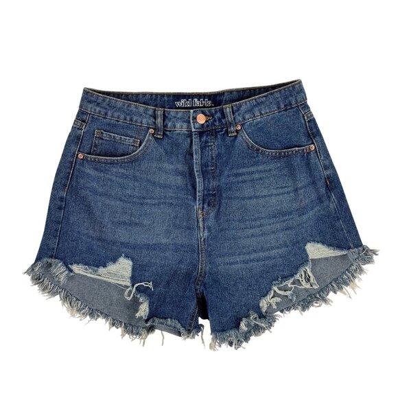 Wild Fable Denim Shorts Womens Size 10 High Rise Distressed Angled Hem - Picture 1 of 11